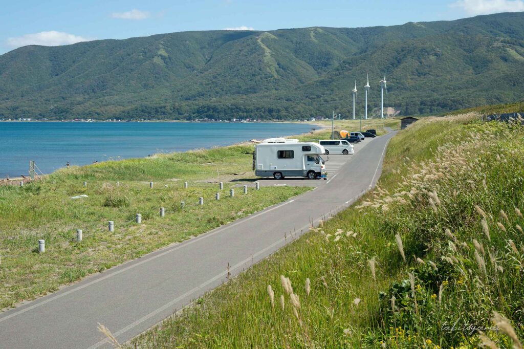 寿都浜中野営場の西側の眺望