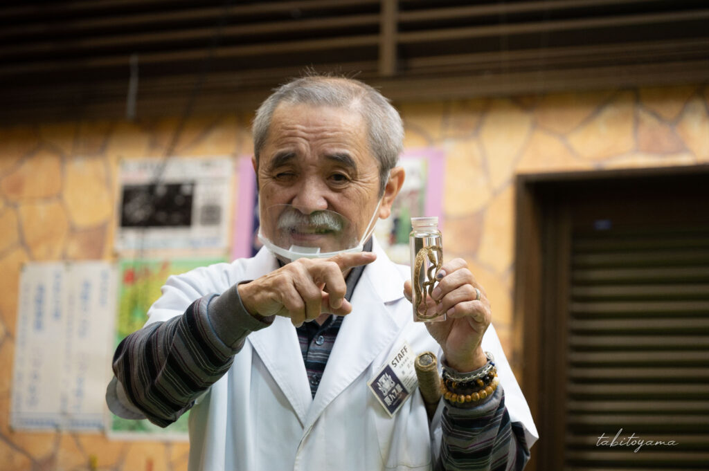 ハブの生態を解説するおじいちゃん