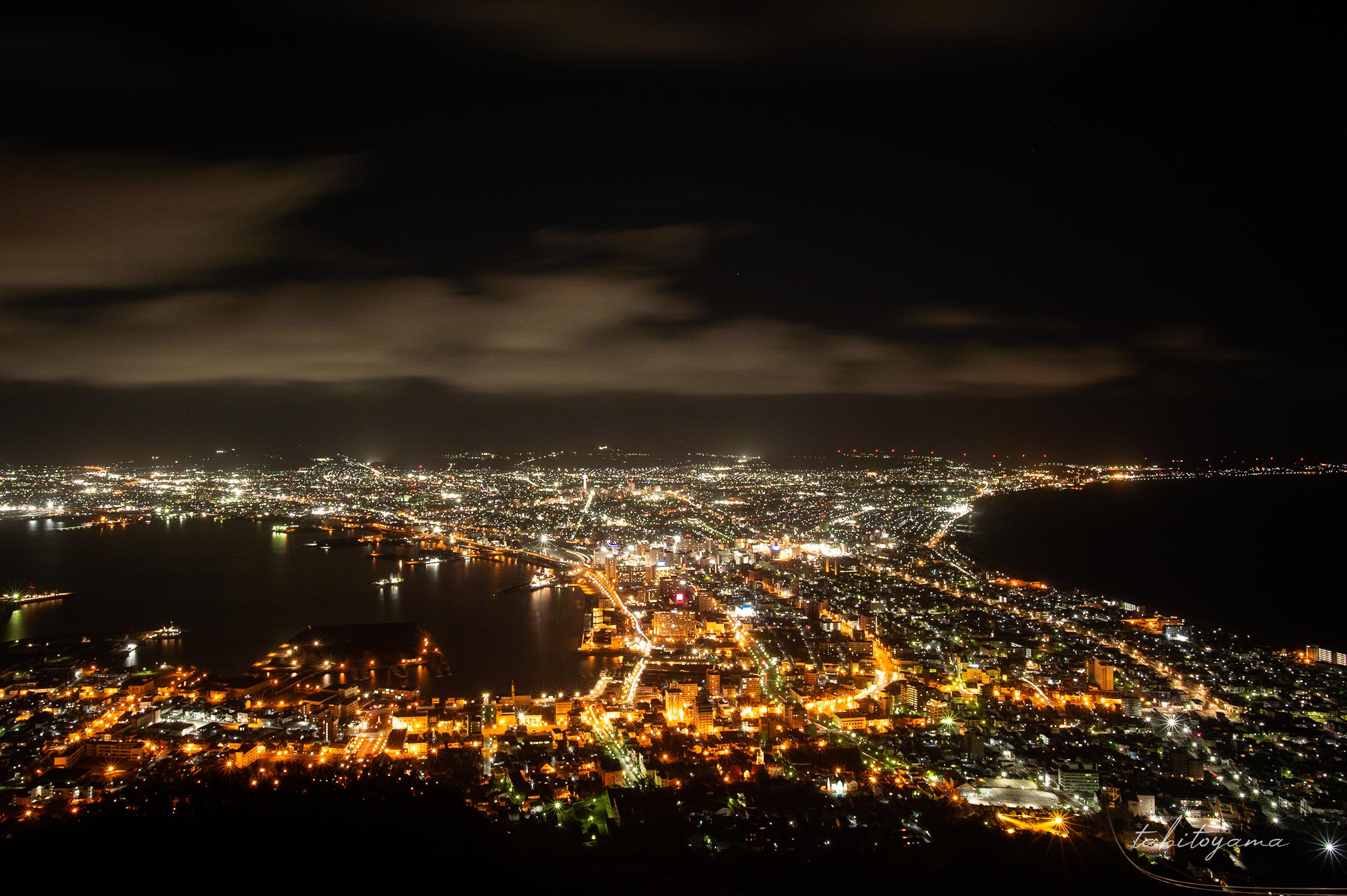 函館山展望台から眺める扇状に広がる夜景