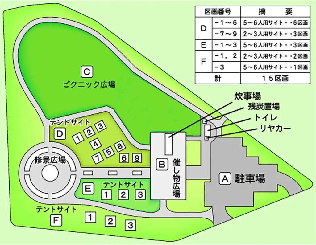 柏木地区レクリエーション施設の場内マップ