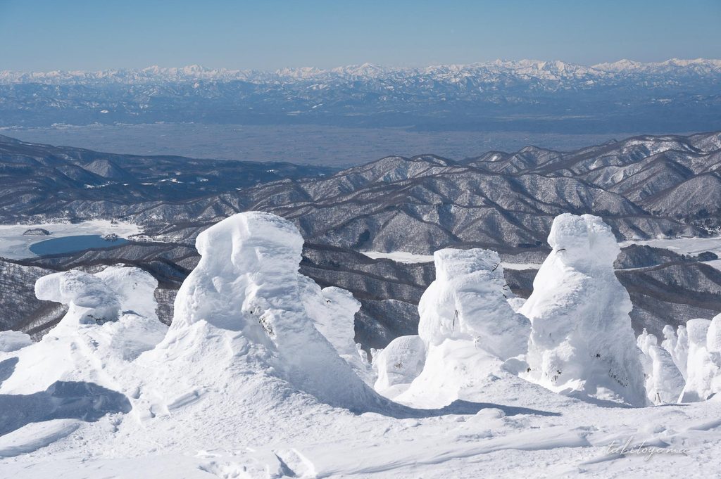 冠雪した朝日連峰と樹氷