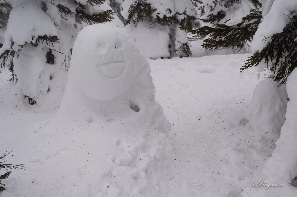 雪の塊に刻まれた似顔絵